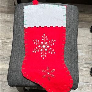Festive Red Christmas Stocking with Snowflake Design